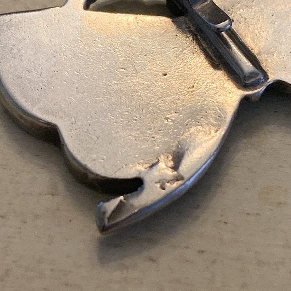 Silver Inlaid Mosaic Butterfly Turquoise & Coral Pendant (Zuni?) - Picture 5 of 6